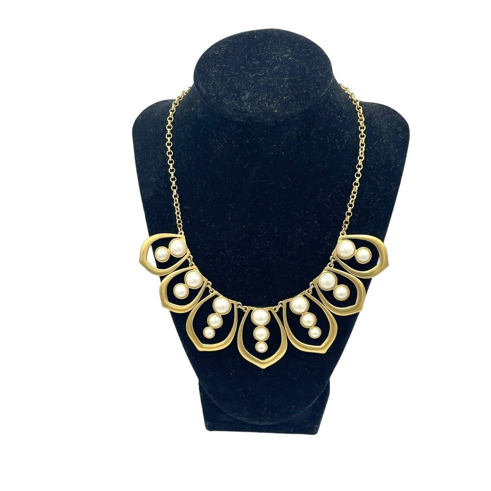 Carolee Necklace gold tone Glass Pearls statement Peice Tear Drop Collar signed